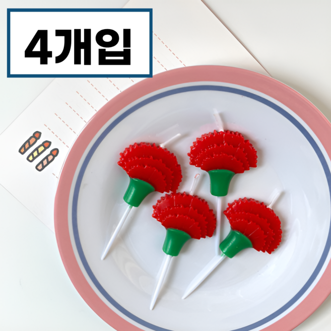 카네이션 가정의달 스승의날 어버이날 케이크 기념일 초, 1세트, 레드