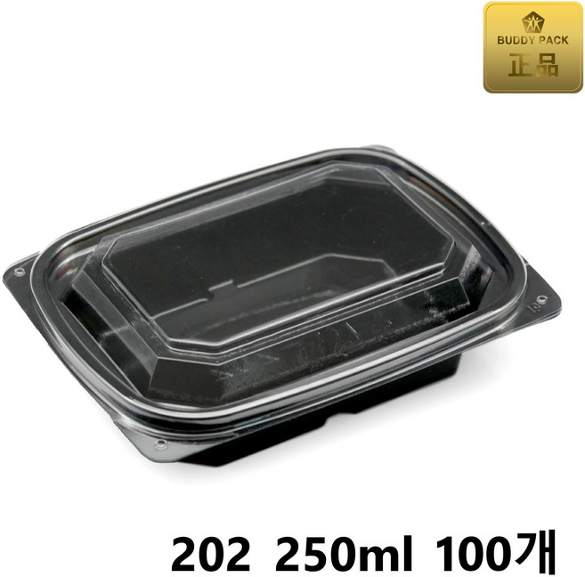 버디팩 PET 검정 사각 반찬 용기 250ml MT-202, 100세트