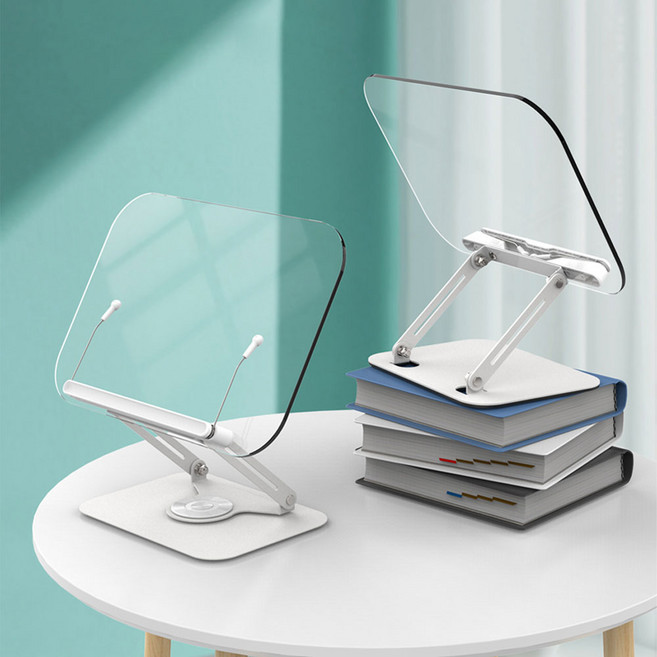 크리브리즈 360도회전 높이각도조절 접이식 투명 독서대, 화이트