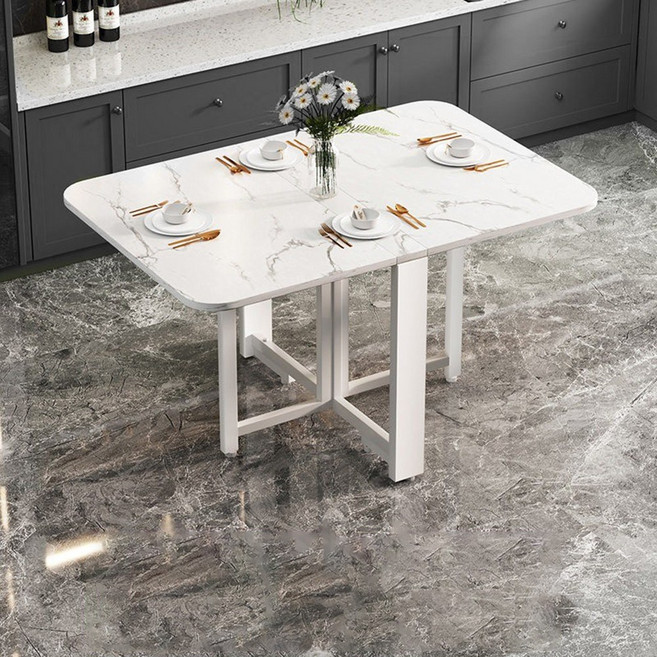 Takata 리빙룸 확장형 접이식 아일랜드 식탁 테이블 밥상 FT1, 6인용, 흰색&흰색