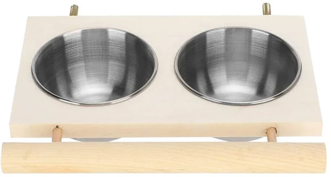 앵무새 용품 장난감 스테인리스 스틸 새 있는 위한 애완용 새를 모이통 받침대가 그릇 이중 먹이 급수 나무, CHINA, 1개