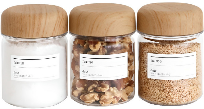 네이쳐리빙 내츄럴 우드캡 트라이탄 양념통 3개 + 라벨, 180ml, 1세트