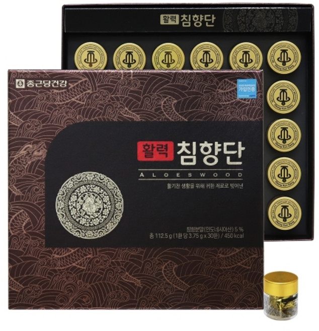 종근당건강 활력침향단 30환 침향분말 5% 당귀 대추 벌꿀 갈근 녹용 함유 고3 부모님 명절 설 추석 선물세트 (쇼핑백 포함), 112.5g, 1개