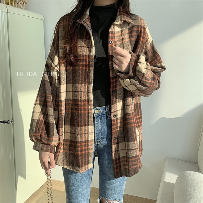 《杜達女孩》六色加厚毛呢襯衫 兩穿 翻領排釦 長袖