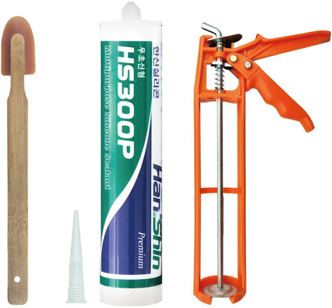 한신 다용도 무초산 실리콘 투명+플라스틱 건+헤라, 1세트