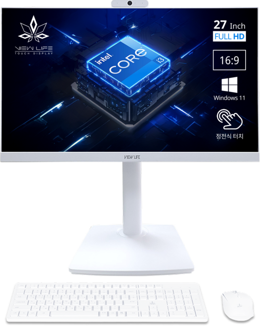 뷰라이프 27형 고급형 웹캠 일체형PC 인텔 I3-13 윈도우11포함 무선키보드마우스 마우스패드 증정, 화이트, AP-27TE(터치추가), 256GB, 8GB, WIN11 Pro