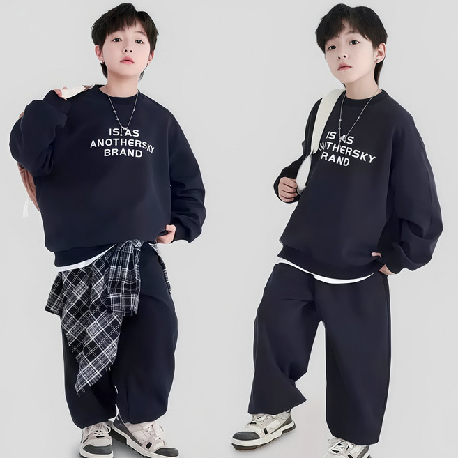 투나이언 남아 오버핏 레터링맨투맨 트레이닝복 상하복세트 초등 운동복 추리닝 바지세트