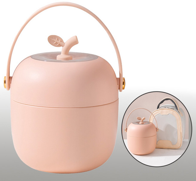 스테인리스 2단 보온 도시락통 1000ML 대용량 보온시락통 피크닉 국 죽 밥통 휴대용가방 포함 보온 도시락통 보냉가방 세트, 304 직장인도시락통 핑크색, 1세트