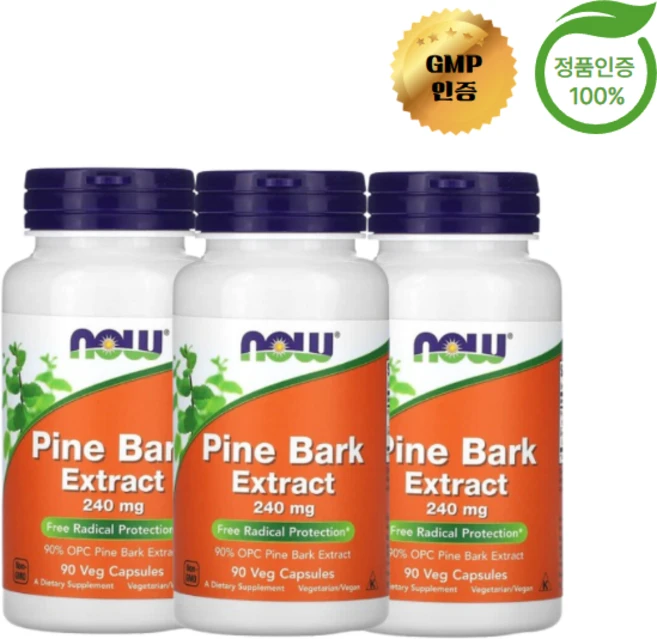 나우푸드 소나무 껍질 추출물 240mg 베지 캡슐 90 정, 3개 - 쿠팡