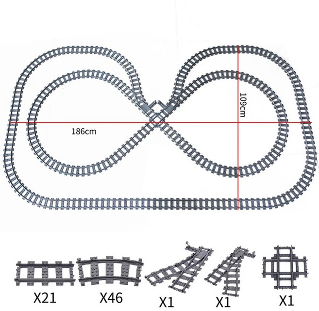 도시 기차 트랙 레일 스트레이트 기술 빌딩 블록 세트 50 개/세트 브릭 모델 용 클래식, Tracks Set2, 1개
