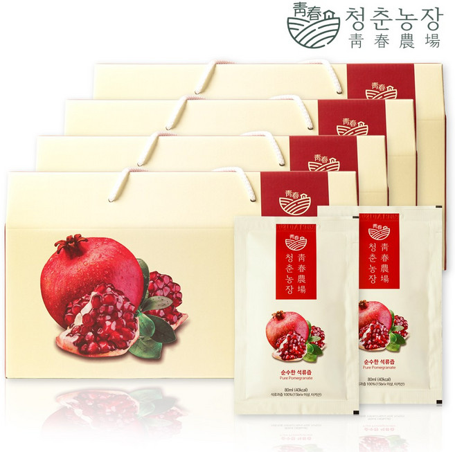 청춘농장 100% 석류즙 4박스 120포, 2.4L, 4개
