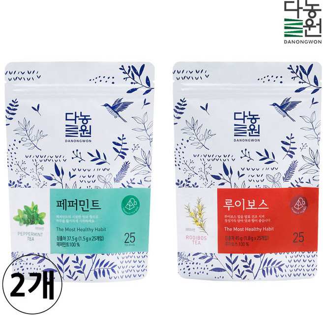 다농원 허브티 삼각티백 세트 (페퍼민트 2+루이보스티 2), 4개, 25개입, 1.5g