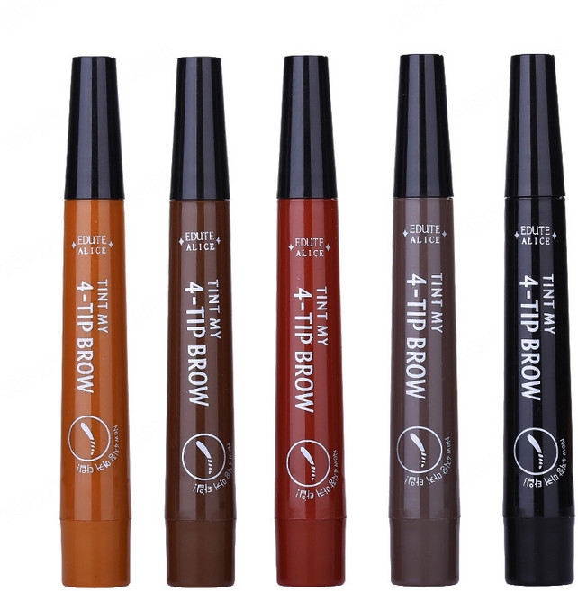 1+1 롱래스팅 워터프루프 4부 포크형 아이브로우 4중 브러쉬 아이브로우 틴트 워터 눈썹펜슬, [1+1]3핑크 브라운