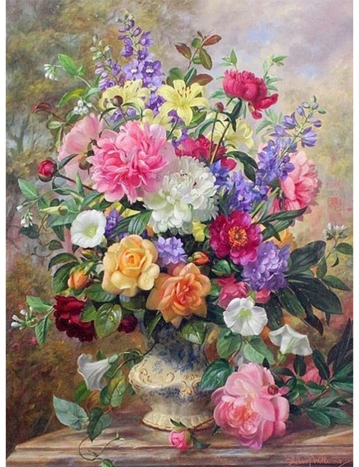 심스타 실십자수 해바라기 장미 모란 꽃 12종 프린트 도안 패키지, 1개, 1번 다채로운장미(면사)