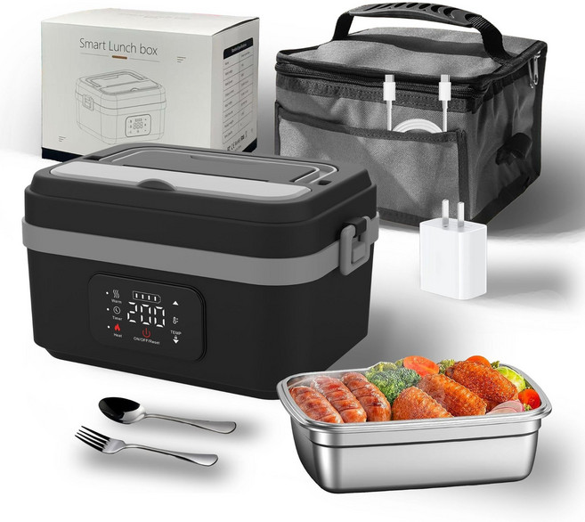 THERMAL 電熱飯盒, 1個, 二代黑灰色-無線插電定時款:內膽304不鏽鋼