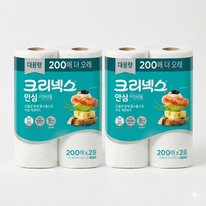 크리넥스 안심 키친타월 140매 12롤 2팩, 2개