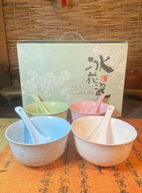 冰花瓷 禮盒裝 餐具套裝 碗勺 陶瓷 家用 飯碗, 如圖所示, 1個
