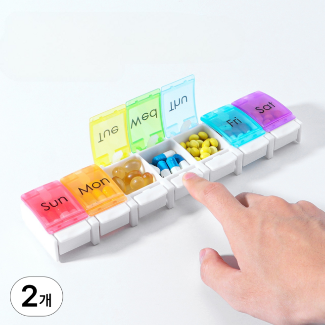 리빙하다 요일별 휴대용 원터치 약통 케이스, 2개