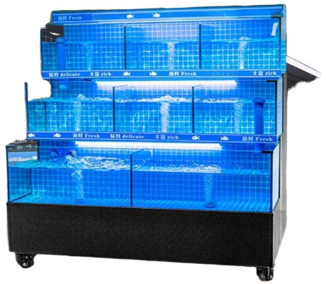 해산물 상업용 3단 횟집 수산시장 가재어항 대형 킹크랩 꽃게 대게 킹타이거 새우 수조 업소용 활어 어항 어시장 탱크 도매 수산, 1.0x0.95x1.65m, 맞춤형(이중온도 제어)