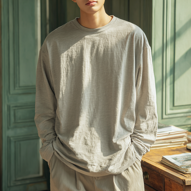 편옷사 여름 남자 슬라브 무지 오버핏 긴팔티셔츠