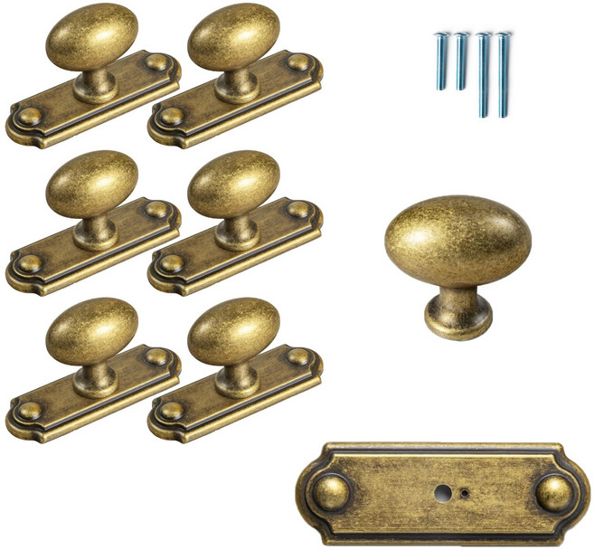 Goo-Ki 아연합금가구손잡이 서랍장 손잡이 서랍장 문고리 손잡이, 6개, GT-앤티크 황동+받침대(C)