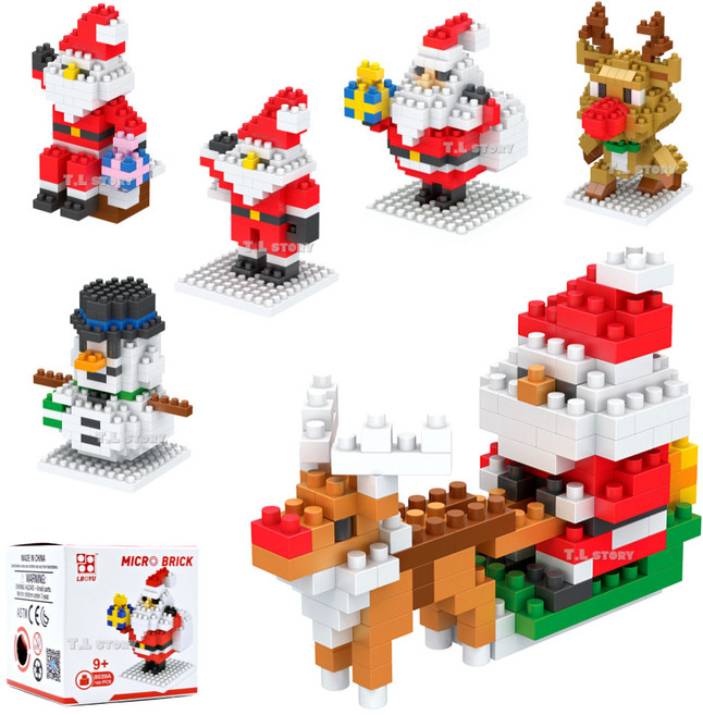 크리스마스 나노블럭 6종 산타 눈사람 루돌프 미니블록 12p세트 피규어 유아블럭 만들기놀이 어린이 선물 답례품 아이선물 크리스마스장난감, 혼합색상, 12개