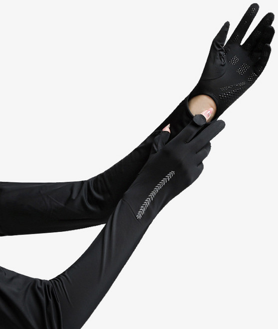 자외선 차단 오픈형 손가락 팔토시 풀커버 쿨토시 골프 여성, 블랙, 1개