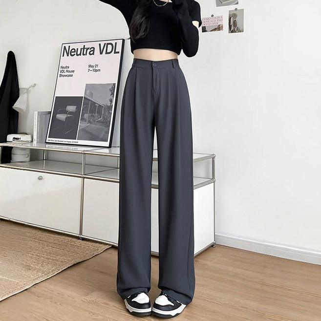 큐엔유 여성 아이스 뒷밴딩 슬랙스 바지 세미와이드 팬츠 롱 숏 3단기장