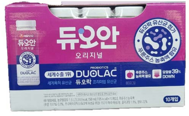 코스트코 서울우유 듀오안 신 바이오틱스 오리지널 농후발효유 1500ml/냉장 유산균 150억 국산 원유 올리고당 식이섬유 홍삼 더덕 매실 요구르트, 1개, 1.5L