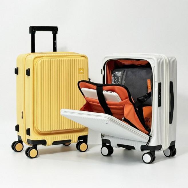 QRANG 리로드 리옹 전면포켓 플립 여행용캐리어, 20인치(확장형/기내용), 옐로우