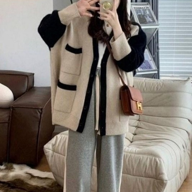 아이엠몽 여성 배색 스웨터 가디건