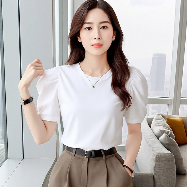 클레이스 벌룬소매 라운드 티셔츠