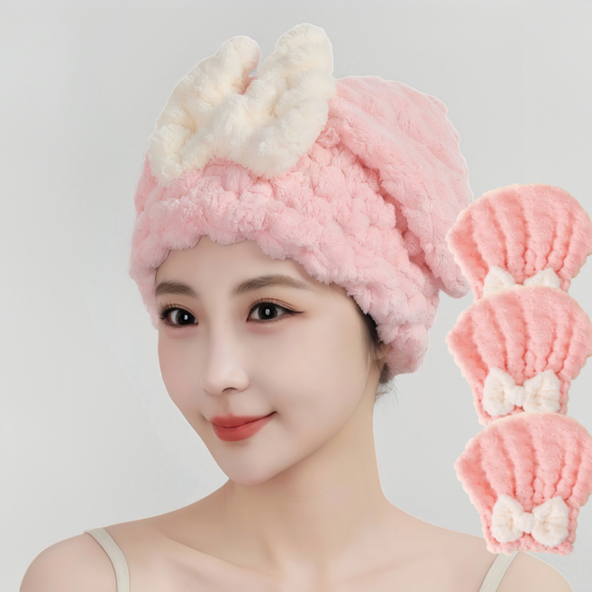 [재고 정리 세일] 융풍 헤어밴드 세안 헤어밴드 헤어캡 샤워캡 흡수 프린세스 샤워 캡, 3개, 핑크색