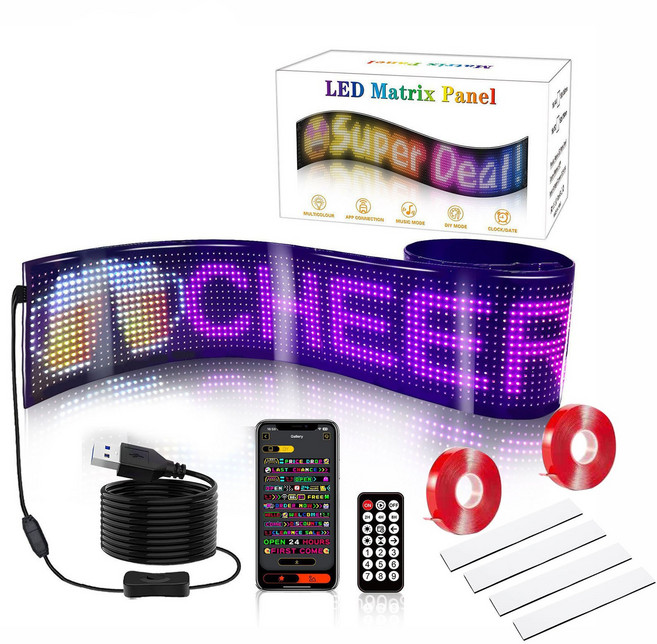 HK sell 픽스그램 LED 풀컬러 블루투스 전광판 플렉시블 메뉴판 매트릭스 패널, 09. 176.2x19.2cm(16x192px), 1개, RGB