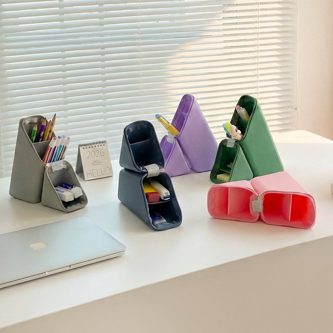 플립 2 in 1 삼각 스탠딩 실리콘필통, 1개, 그린