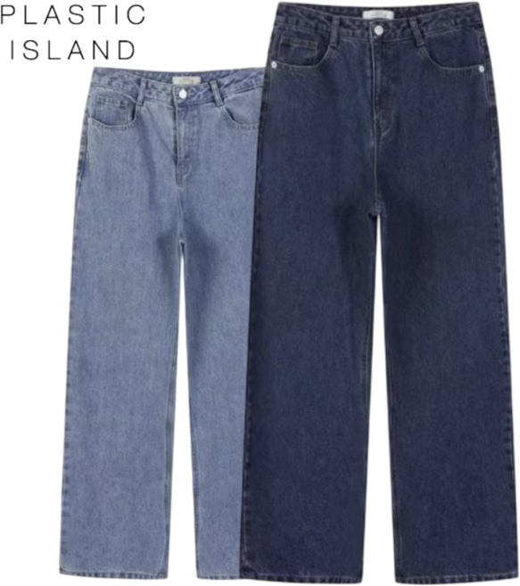 [백화점발송] 플라스틱아일랜드 여성 청바지 사계절 배기핏 워싱 스트레이트 캐주얼 데님 팬츠