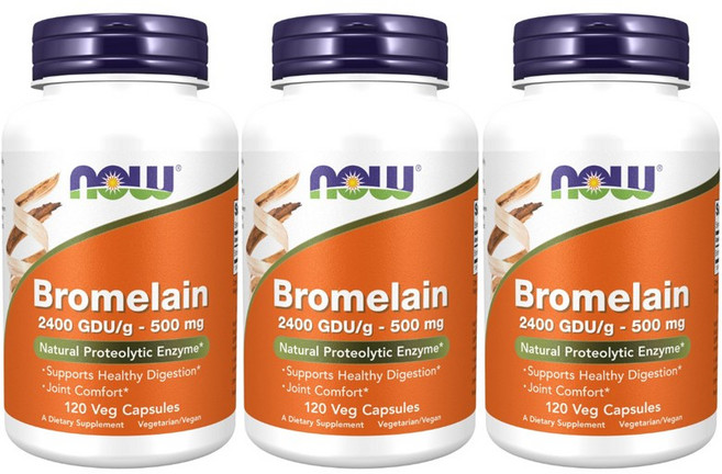 NOW Foods 鳳梨蛋白酶素食膠囊 2400GDU/g 500mg, 120顆, 3罐
