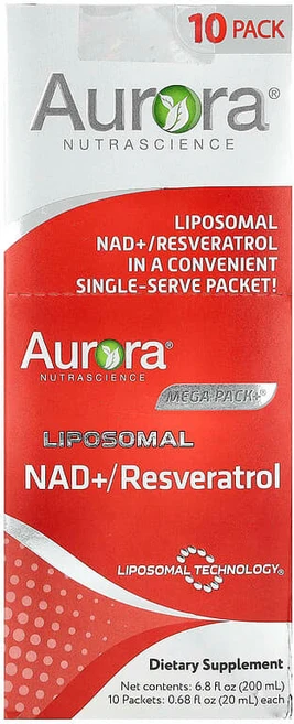 Aurora Nutrascience Mega-Pack+® 리포소말 NAD +/레스베라트롤 10팩 각 20ml(0.68fl oz) AUN-20031, Aurora Nutrascience Mega-Pack+, 1개 - 쿠팡