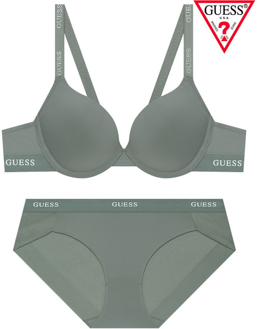 게스언더웨어 원톤 베이직 풀컵 브라 팬티 세트 - 카키