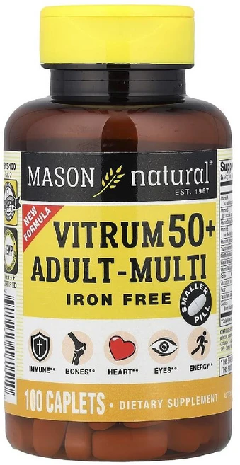 메이슨내추럴 멀티비타민 50세이상용 Vitrum 50+ Adult Multi 100정, 1개 - 쿠팡