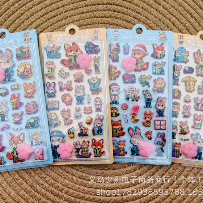 트렌드 주토피아 KT 고양이 야광 발바닥 핀치 스티커 재미있는 스트레스 해소 PP 데칼 폰 케이스 장식, [01] random 20pcs, [01] A