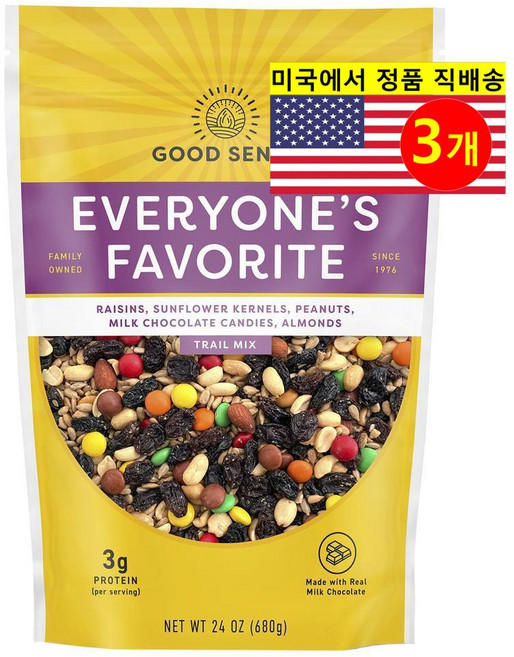 Good Sense 건강 영양 식품 슈퍼 푸드 오가닉 혼합 견과류 트레일 믹스 스낵 680g 1개, 3개