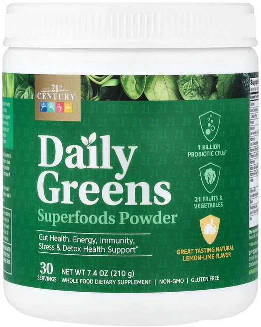 21st Century Daily Greens 슈퍼 푸드 분말 레몬 라임 210g(7.4oz) Century (21st 센트리), 21st Century, Daily Greens 슈퍼, 210g, 1개 - 쿠팡