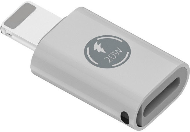 Type-C轉Lightning轉接頭 蘋果手機充電轉接頭 PD 20W快速充電 鋁合金外殼, 白色, 1個, 23mm