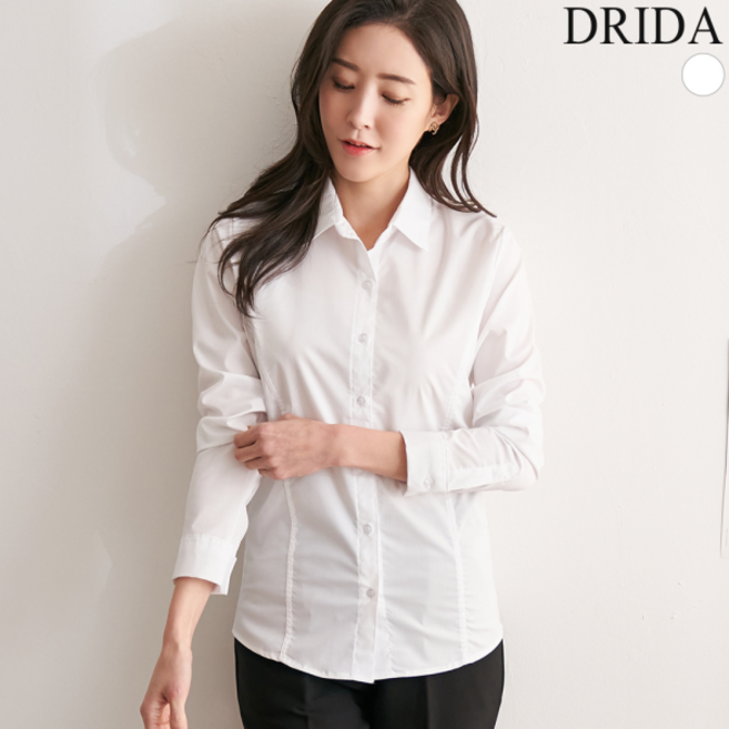 드리다 드리다 DB20403 여성 흰색 레이어드 기본 긴팔 빅사이즈 셔츠 봄 가을 40-50대 여성 중년 이너 면 남방