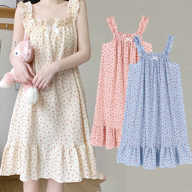 이너퀸 프리수 홈웨어 이지웨어 프릴 밴딩 나시 민소매 원피스 체리코튼원피스