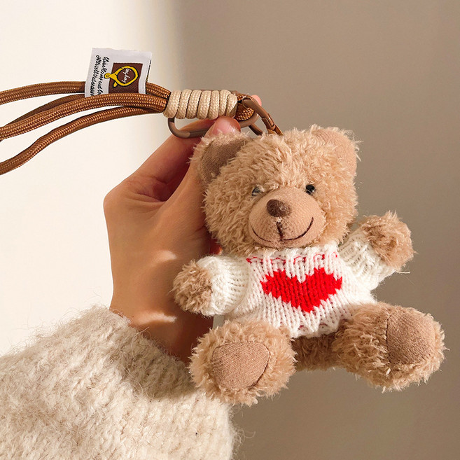 GRNM 곰인형 토끼 키링 열쇠고리 / 남녀공용 커플 우정템 선물용 키홀더, 1개, 하트니트곰_화이트