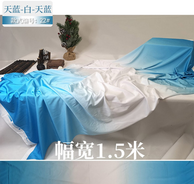 원단 레드 블랙 그라데이션 두꺼운 소재 쉬폰, 스카이블루-화이트-스카이블루, 1개