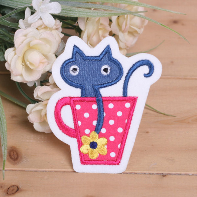 [펠트친구] 컵 고양이 와펜/ 악세사리 브로치 가방 뱃지 의류 소품 꾸미기 리폼 포인트, 분홍, 1개