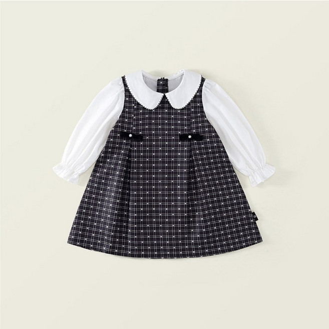 구빠방 아동 클래식 체크 카라 레이어드 원피스